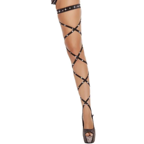 Roma 100" Solid Leg Strap With Attached Garter & Rhinestone Detail Accessories