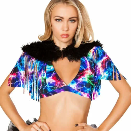 Roma Rave/Festival Wear Fringed Shrug With Fur Detail