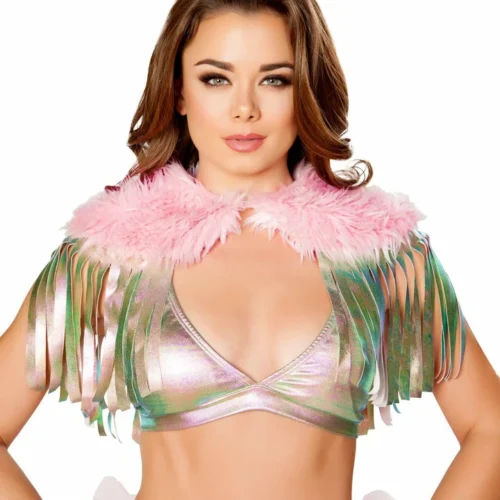 Roma Rave/Festival Wear Fringed Shrug With Fur Detail