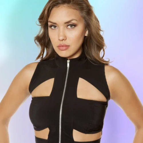 Roma Cutout Crop Top With Zipper Closure