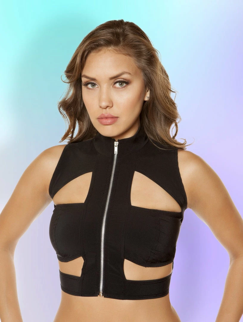 Roma Cutout Crop Top With Zipper Closure 3 Roma Cutout Crop Top With Zipper Closure