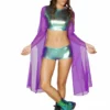 Roma Rave/Festival Wear 1pc Crop Top With Flared Sheer Sleeves - Multi/Purple