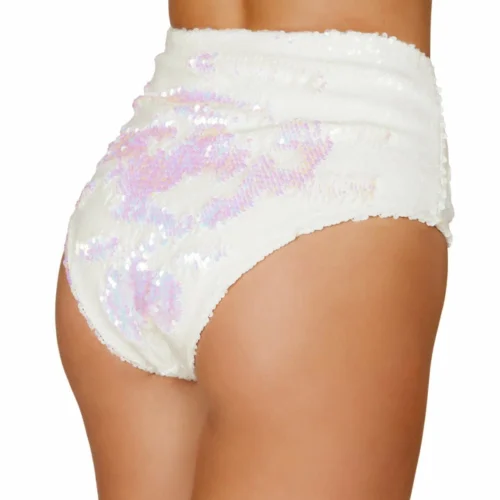 Roma Rave/Festival Wear 1pc Two-Tone High Waisted Sequin Shorts - White