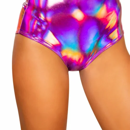 Roma Rave/Festival Wear Iridescent High-Waisted Shorts With Zipper Closure