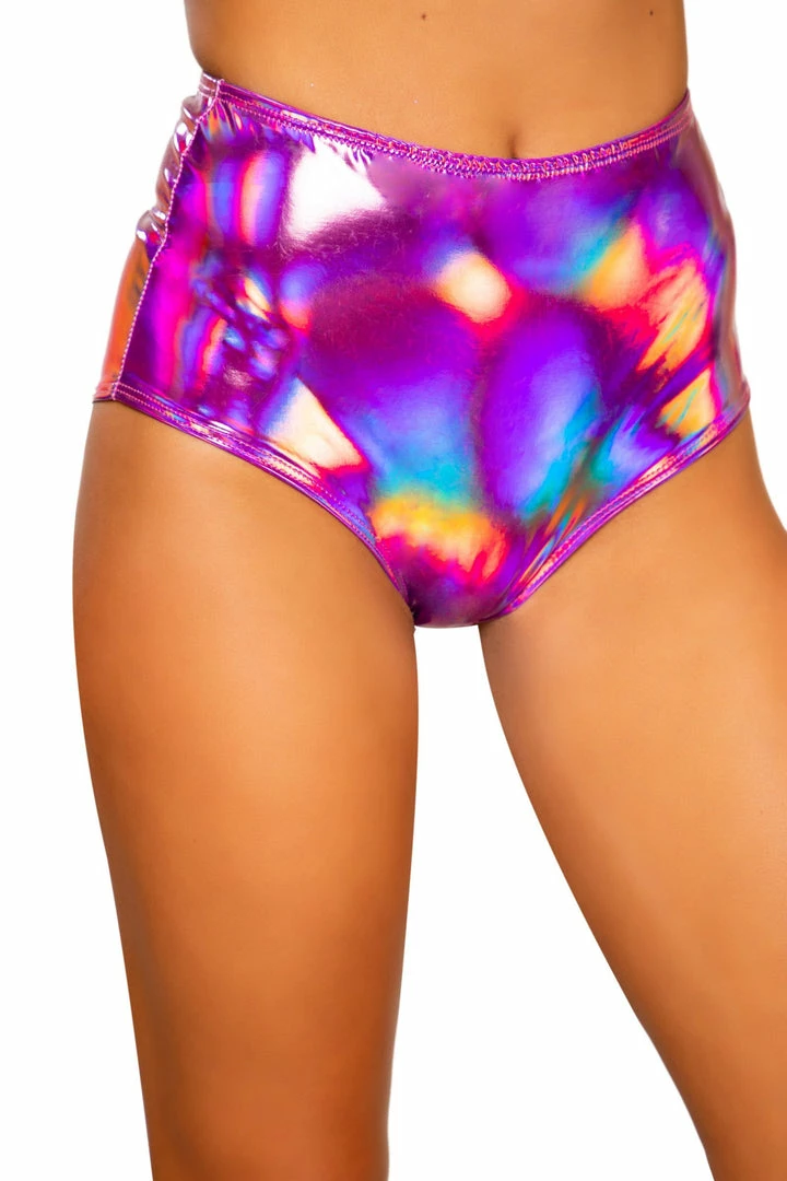 Roma Rave/Festival Wear Iridescent High-Waisted Shorts With Zipper Closure 3 Roma Rave/Festival Wear Iridescent High-Waisted Shorts With Zipper Closure