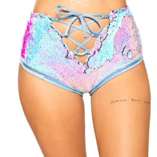 Roma Rave/Festival Wear Two-Tone High-Waisted Lace-up Shorts