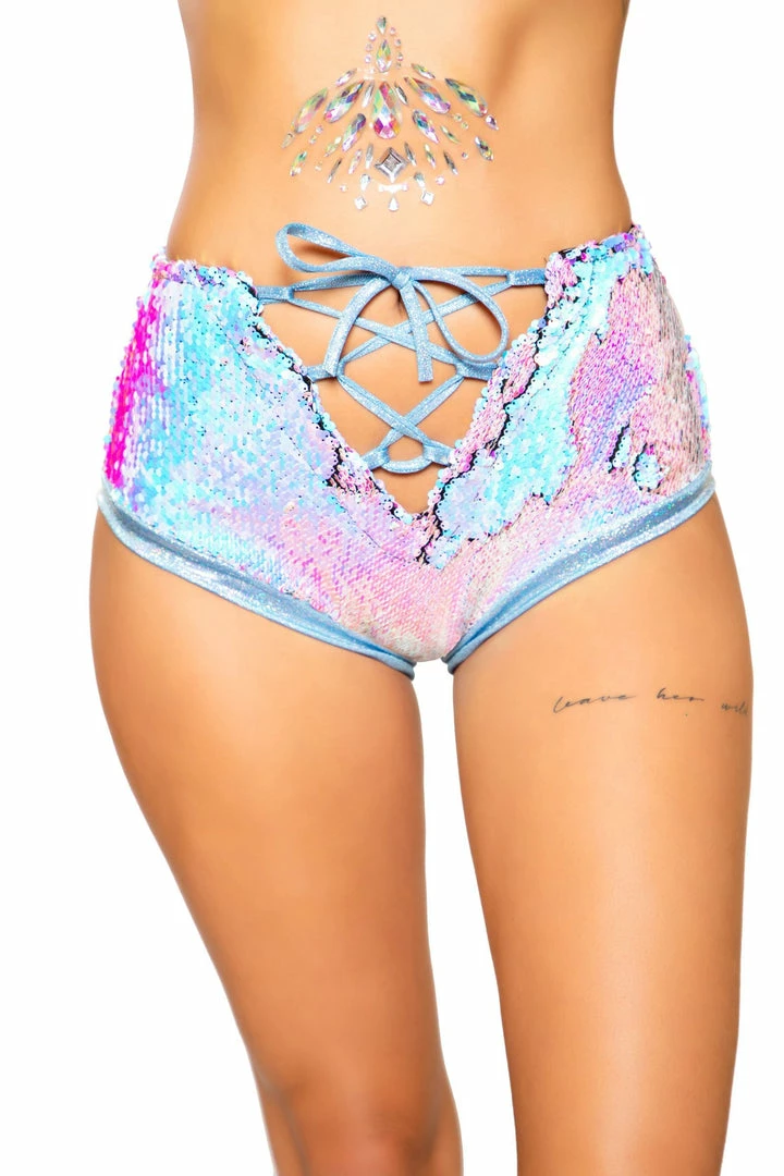 Roma Rave/Festival Wear Two-Tone High-Waisted Lace-up Shorts 3 Roma Rave/Festival Wear Two-Tone High-Waisted Lace-up Shorts