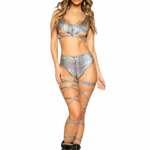 Roma Rave/Festival Wear Snake Skin High-Waisted Shorts With Zipper Closure