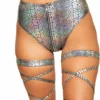 Roma Rave/Festival Wear Snake Skin High-Waisted Shorts With Zipper Closure