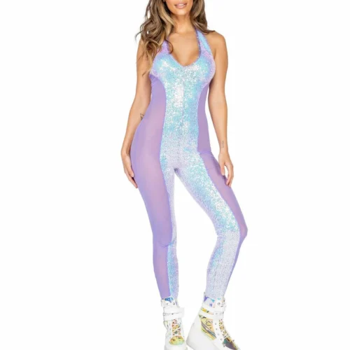 Roma 1pc Haltered Catsuit With Mesh And Sequin Detail
