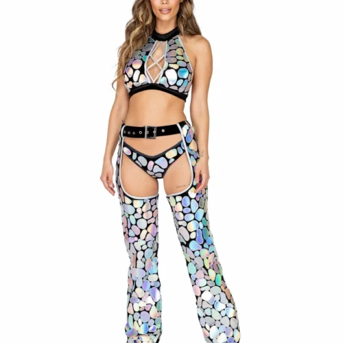 Roma 1pc Metallic Spotted Velvet Crop Top With Lace-Up Detail 10 Roma 1pc Metallic Spotted Velvet Crop Top With Lace-Up Detail