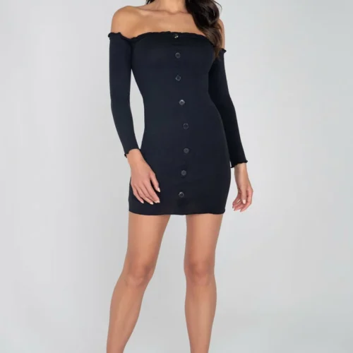 Roma Dresses Ribbed Off Shoulder Mini Dress