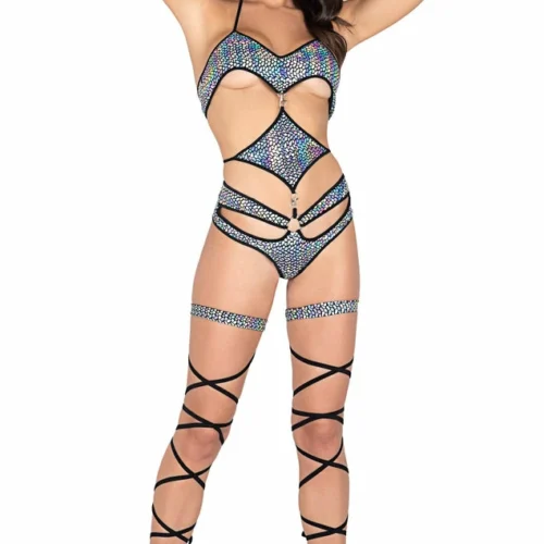 Roma Bodysuits Underboob Romper With Removable Diamond Waist Panel