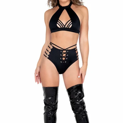 Roma Rave/Festival Wear Strappy Ring Detailed High Waisted Shorts