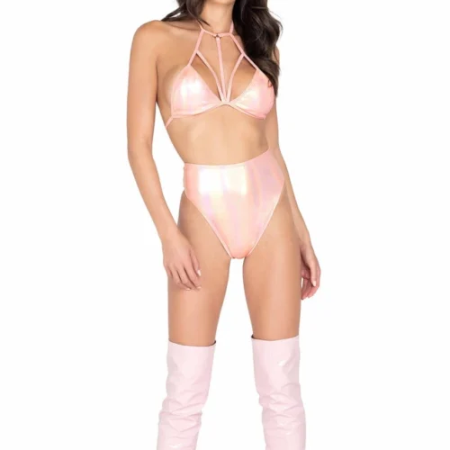 Roma Iridescent Bikini Top With Multi Straps Rave/Festival Wear