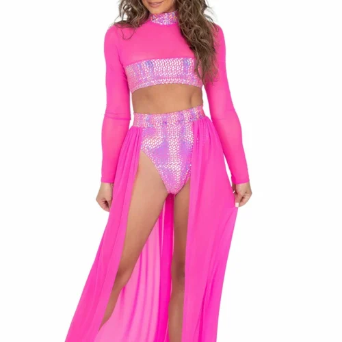 Roma Open Long Sheer Skirt With Waisted Band Rave/Festival Wear