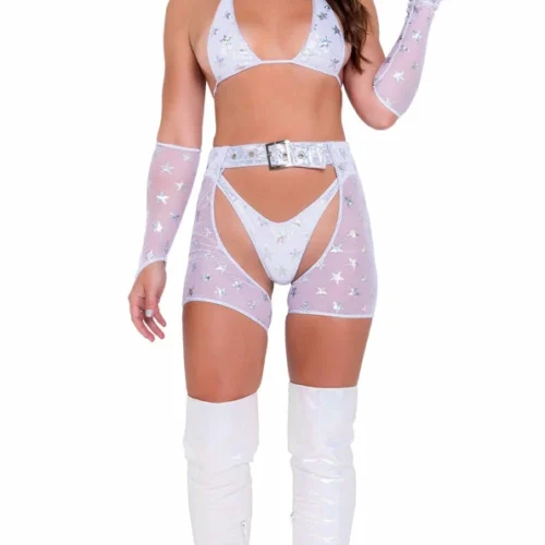 Roma Mesh With Stars Print Chaps With Belt Summer Collection