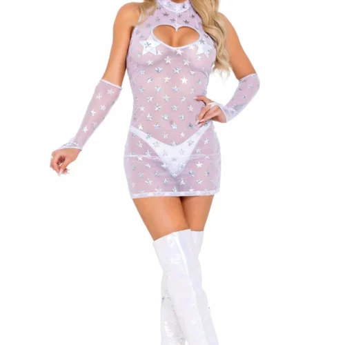 Roma Mesh With Stars Print Dress With Heart Cutout Bodysuits