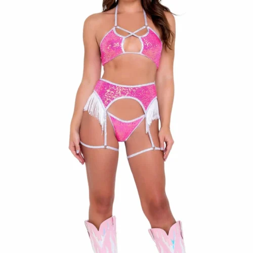 Roma Accessories Sequin Garter Belt With Fringe Detail