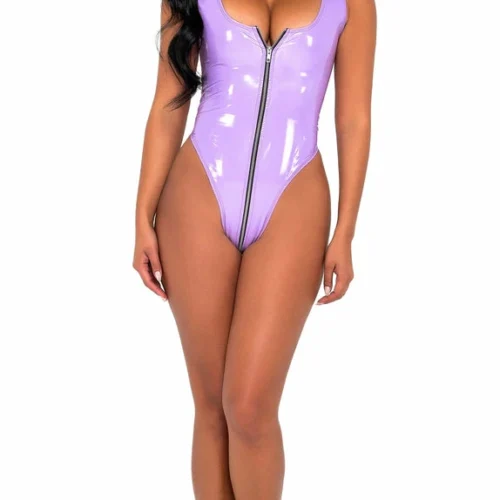 Roma Bodysuits Vinyl Zip-Up Romper
