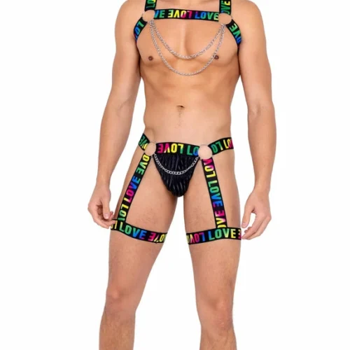 Roma Summer Collection Mens Pride Thong With Attached Garters