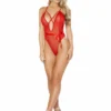 Roma Feminine Teddy With Bow & Cross Strap Detail - Red