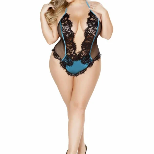 Roma 1pc V-Shaped Eyelash Lace & Satin Teddy With Snap Bottom Lingerie