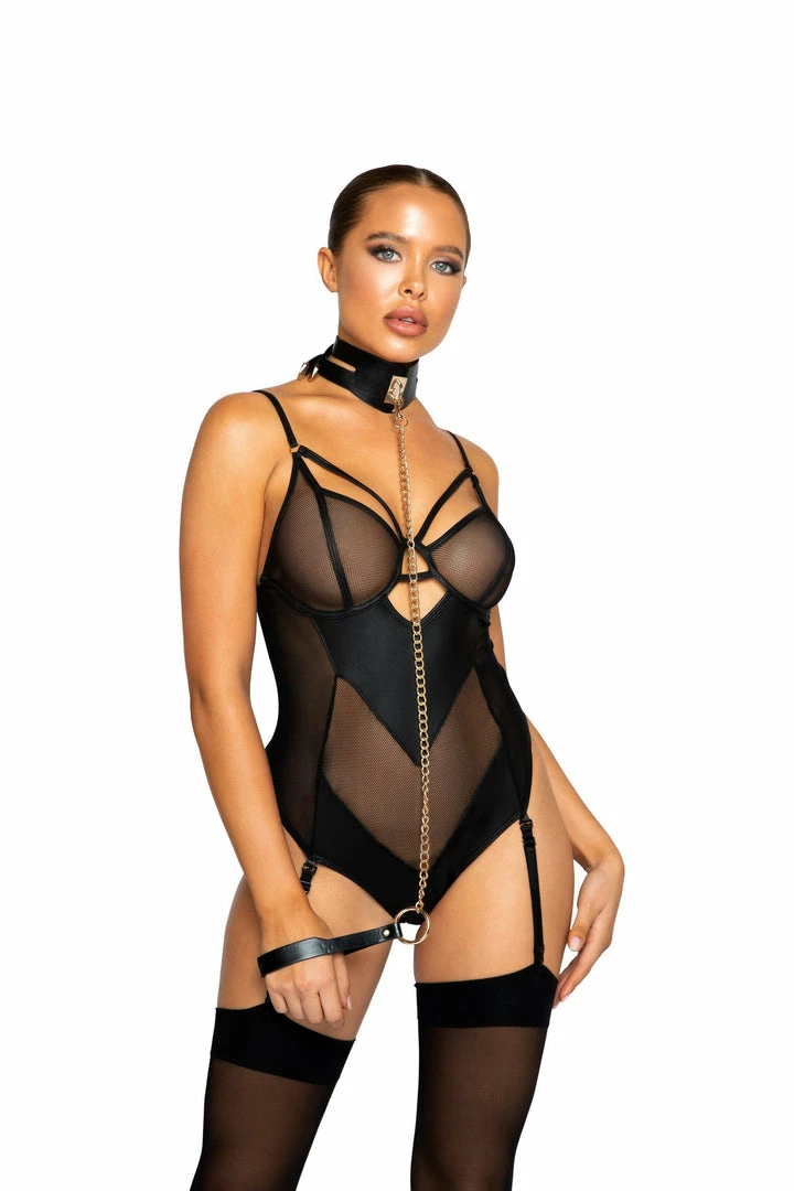 Roma Netted Matte Bodysuit With Garter Set Lingerie 3 Roma Netted Matte Bodysuit With Garter Set Lingerie