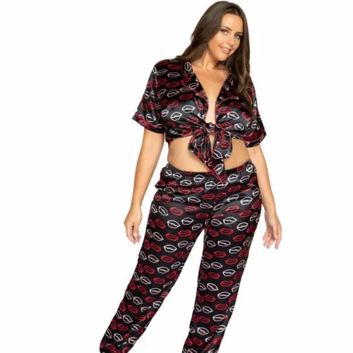 Roma Lingerie Lips Satin Pajama Set
