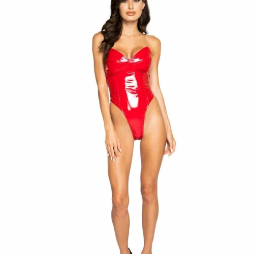 Roma High-Cut Vinyl Bodysuit Lingerie