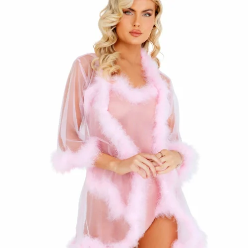 Roma Lingerie 1pc Sheer Marabou Robe