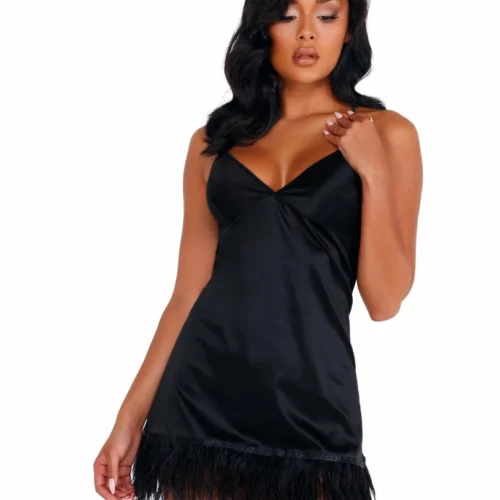 Roma Soft Satin Chemise With Ostrich Feathered Trim 8 Roma Soft Satin Chemise With Ostrich Feathered Trim