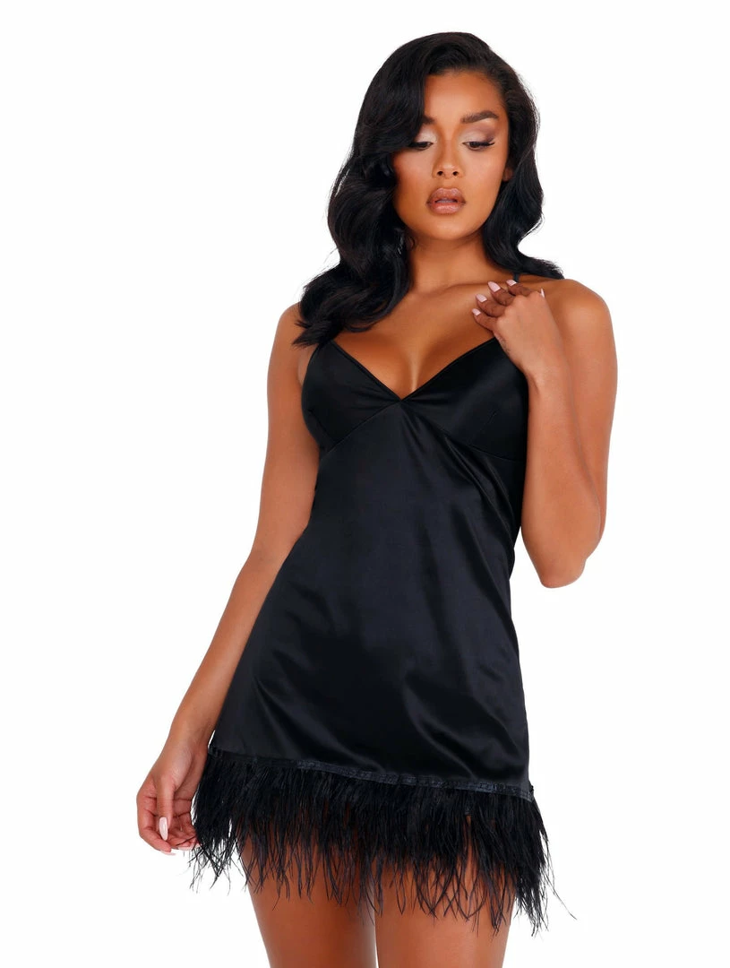 Roma Soft Satin Chemise With Ostrich Feathered Trim 5 Roma Soft Satin Chemise With Ostrich Feathered Trim