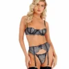Roma 3pc Metallic Bra & Garter Set