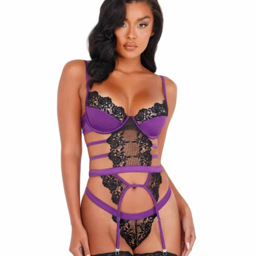 Roma Lingerie 1pc Embroidered Lace & Satin Bustier Set