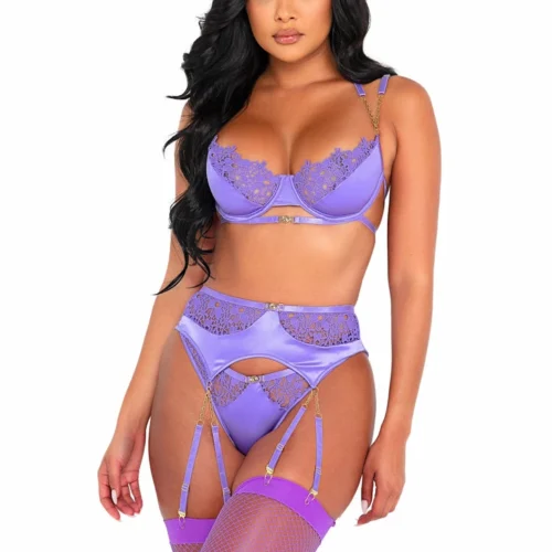 Roma 3pc Embroidery Lace & Satin Bra Set