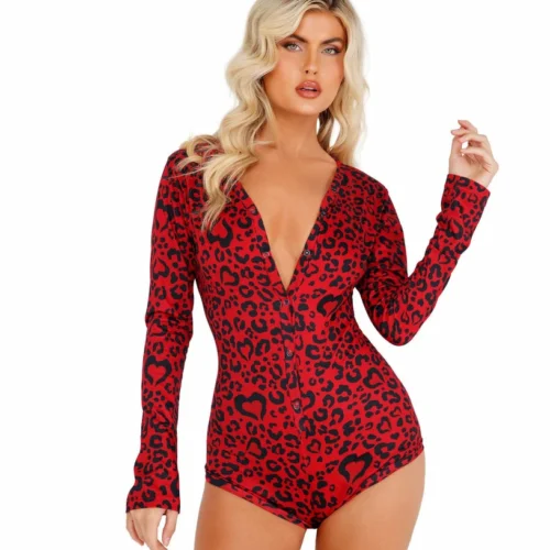 Roma Cozy & Comfy Heart Shaped Leopard Romper Lingerie