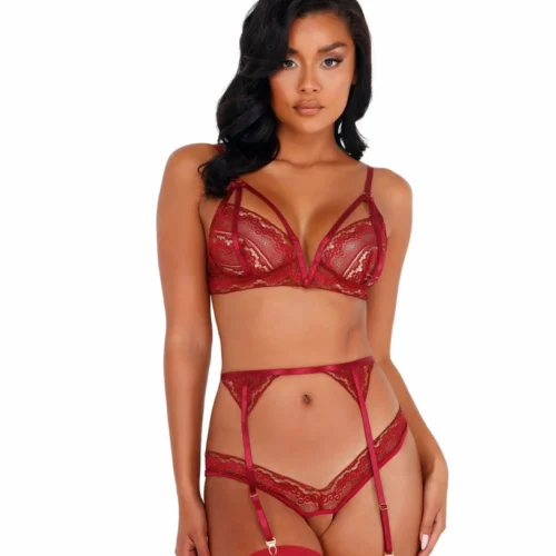 Roma Lingerie 3pc Glittered Crotchless Garter Set