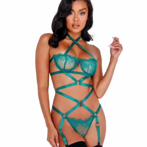 Roma Lingerie Lacey Criss-Cross Underwired Teddy With Garters