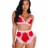 Roma Lingerie 2pc Lace & Satin Marabou Bra Set