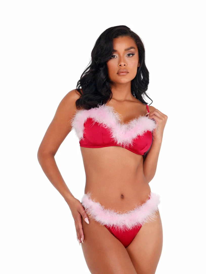 Roma 2pc Marabou Satin Bra Set 3 Roma 2pc Marabou Satin Bra Set