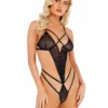 Roma Lingerie Sheer Glittered Criss-Cross Teddy