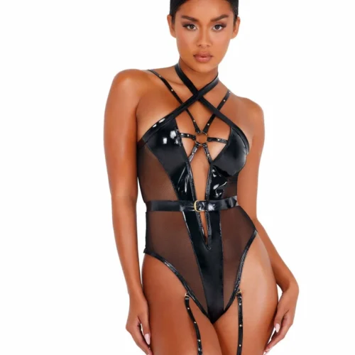 Roma 2pc Vinyl Strappy Bodysuit Lingerie