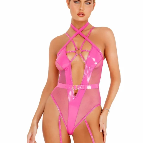 Roma 2pc Vinyl Strappy Bodysuit Lingerie