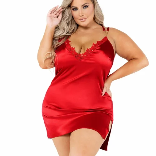 Roma Satin Chemise With Chain & Applique Detail Lingerie