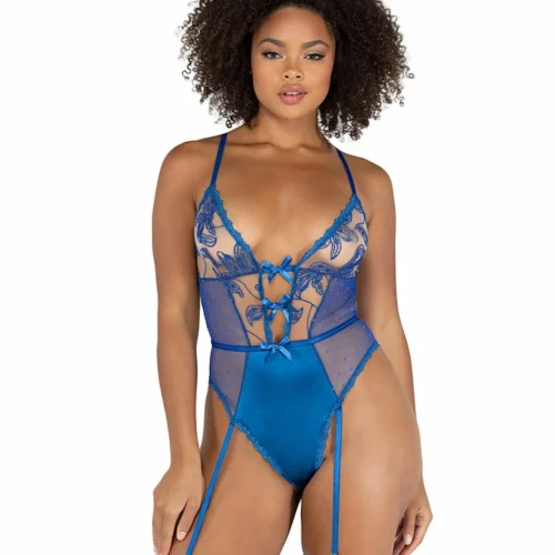 Roma Embroidery & Satin Gartered Teddy Lingerie