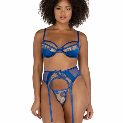Roma 3pc Embroidery & Satin Gartered Bra Set Lingerie
