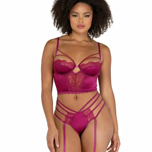 Roma 2pc Satin Underwire Bralette Set With Strappy Panty Lingerie