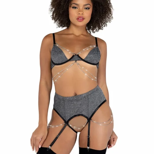 Roma Lingerie 2pc Sparkle Diamond Crotchless Set