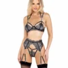 Roma 3pc Sparkle Chain Garter Belt Lingerie Set With Underwire Support